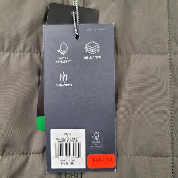 Mens VRST Insulated Vest Small Warm Pewter Water Repellent Anti-Odor Insulation - Picture 4 of 11